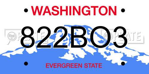 822BO3 Washington License Plate