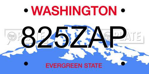 825ZAP Washington License Plate