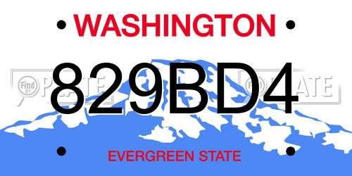 829BD4 Washington License Plate