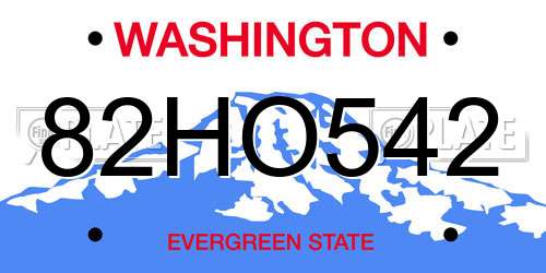 82HO542 Washington License Plate