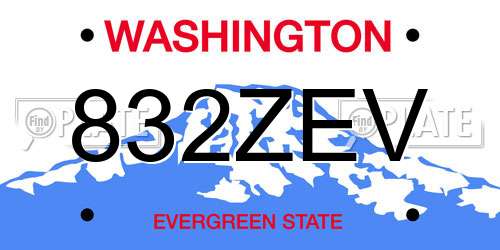 832ZEV Washington License Plate