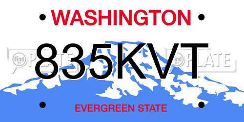 835KVT Washington License Plate