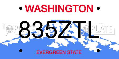 835ZTL Washington License Plate
