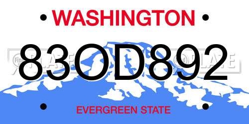83OD892 Washington License Plate