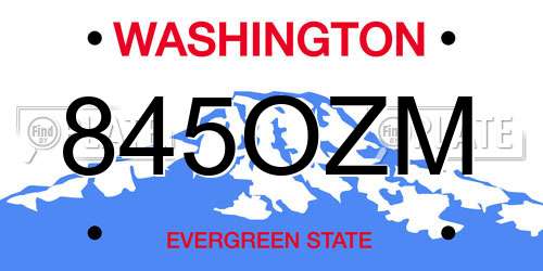 845OZM Washington License Plate