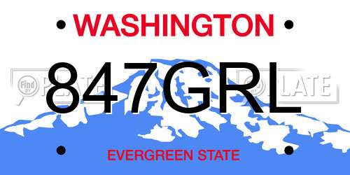 847GRL Washington License Plate