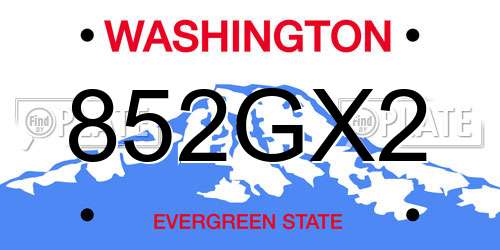 852GX2 Washington License Plate