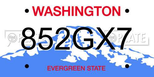 852GX7 Washington License Plate