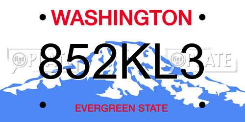 852KL3 Washington License Plate