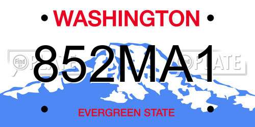 852MA1 Washington License Plate