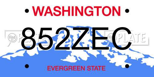 852ZEC Washington License Plate