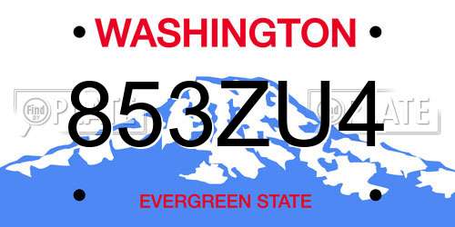 853ZU4 Washington License Plate