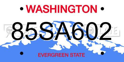 85SA602 Washington License Plate