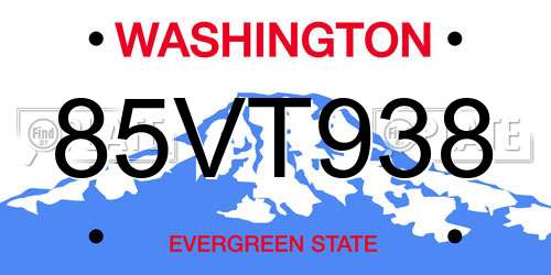 85VT938 Washington License Plate