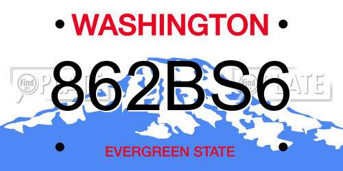 862BS6 Washington License Plate
