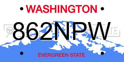 862NPW Washington License Plate