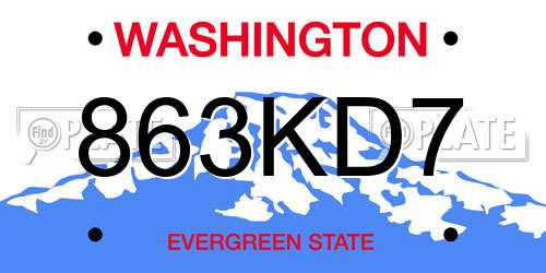 863KD7 Washington License Plate