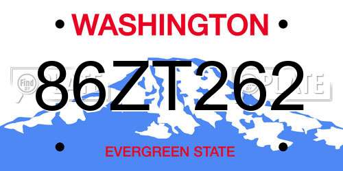 86ZT262 Washington License Plate