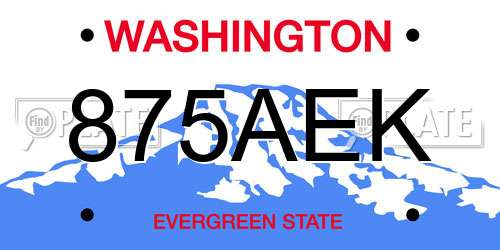 875AEK Washington License Plate