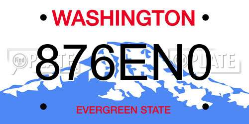 876EN0 Washington License Plate