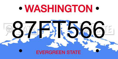 87FT566 Washington License Plate