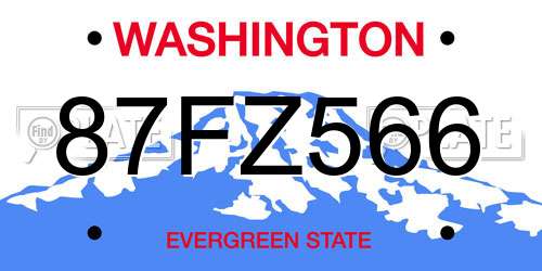87FZ566 Washington License Plate