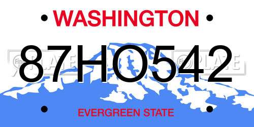 87HO542 Washington License Plate
