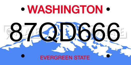 87QD666 Washington License Plate