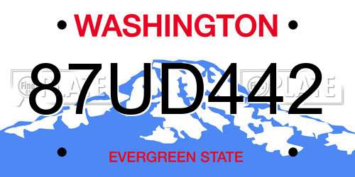 87UD442 Washington License Plate
