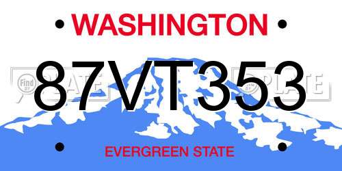 87VT353 Washington License Plate