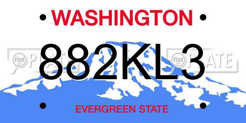 882KL3 Washington License Plate