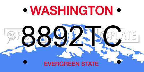 8892TC Washington License Plate