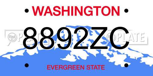 8892ZC Washington License Plate
