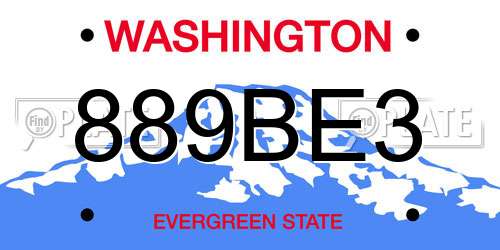 889BE3 Washington License Plate