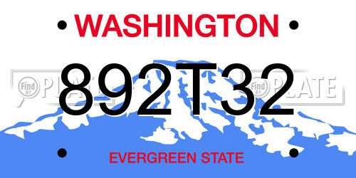 892T32 Washington License Plate