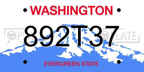 892T37 Washington License Plate