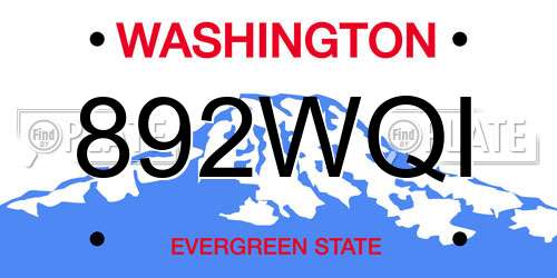 892WQI Washington License Plate