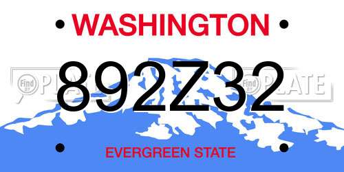 892Z32 Washington License Plate
