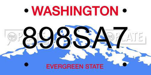 898SA7 Washington License Plate