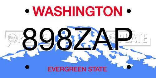 898ZAP Washington License Plate