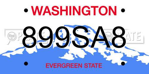899SA8 Washington License Plate