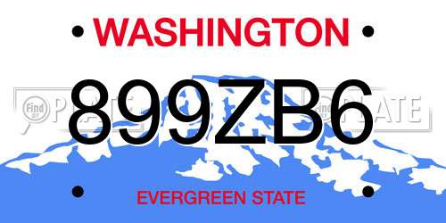 899ZB6 Washington License Plate