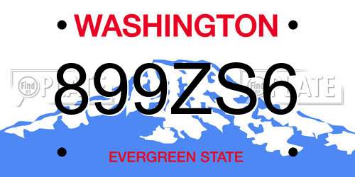 899ZS6 Washington License Plate