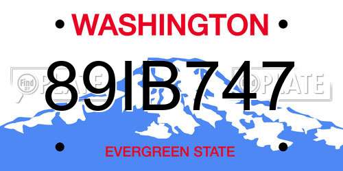 89IB747 Washington License Plate