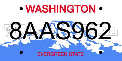 8AAS962 Washington License Plate