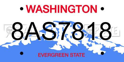 8AS7818 Washington License Plate