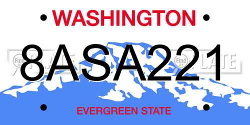 8ASA221 Washington License Plate
