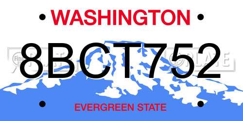 8BCT752 Washington License Plate