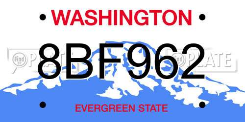 8BF962 Washington License Plate