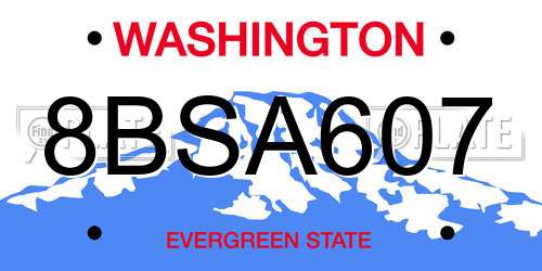 8BSA607 Washington License Plate